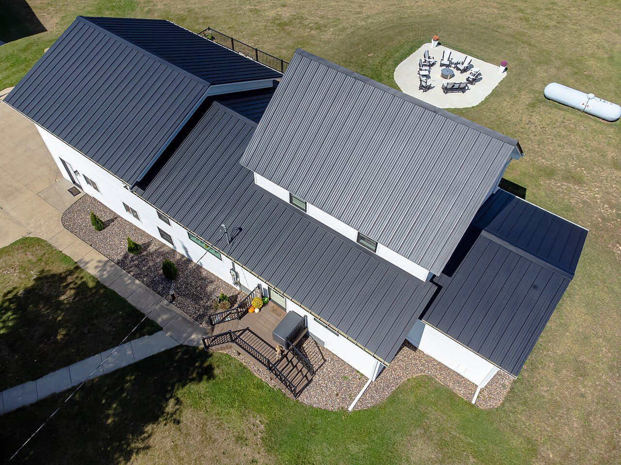 Aerial view of a commercial flat roof inspection in London, Ontario